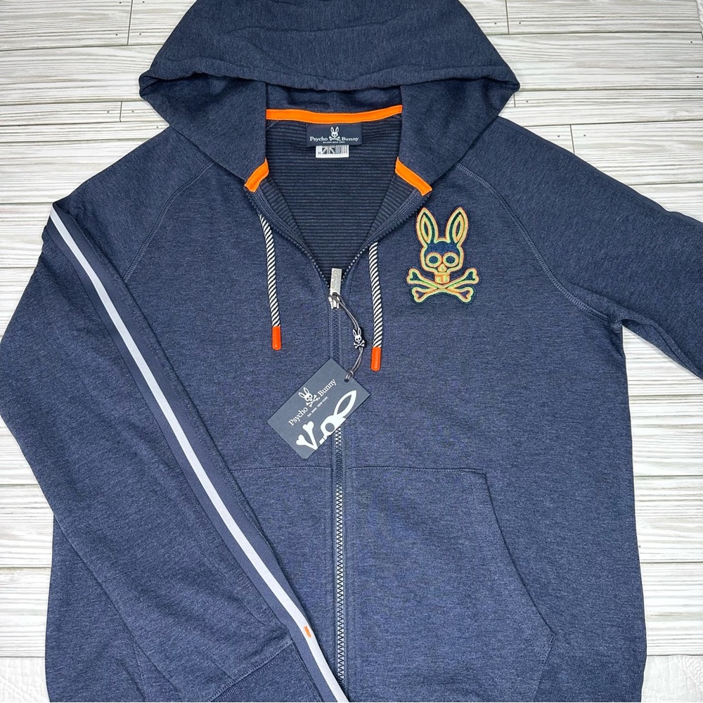 Psycho Bunny Mens Zip Hoodie Newhall Heather Navy Striped XS